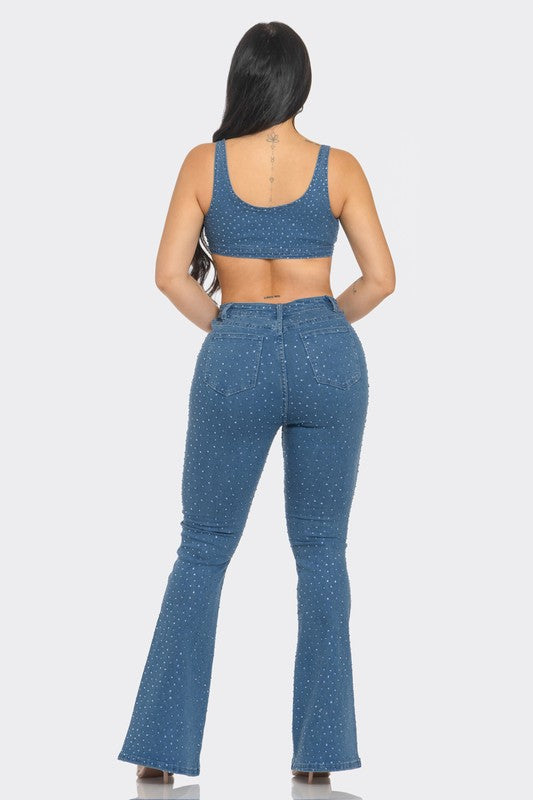 Rhinestone Pants Set