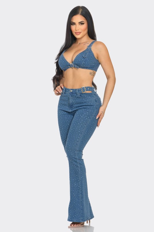 Rhinestone Pants Set