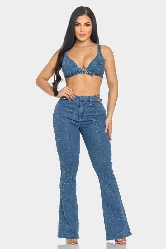 Rhinestone Pants Set